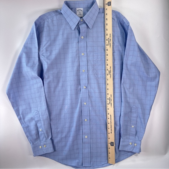 Brooks Brothers Men’s Blue Windowpane Dress Shirt Slim Fit 16 5 7 - Picture 8 of 8